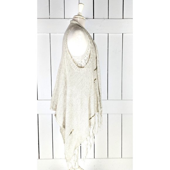 Asymmetrical tassel beaded fringe knit long slouchy boho vest large - Picture 4 of 5